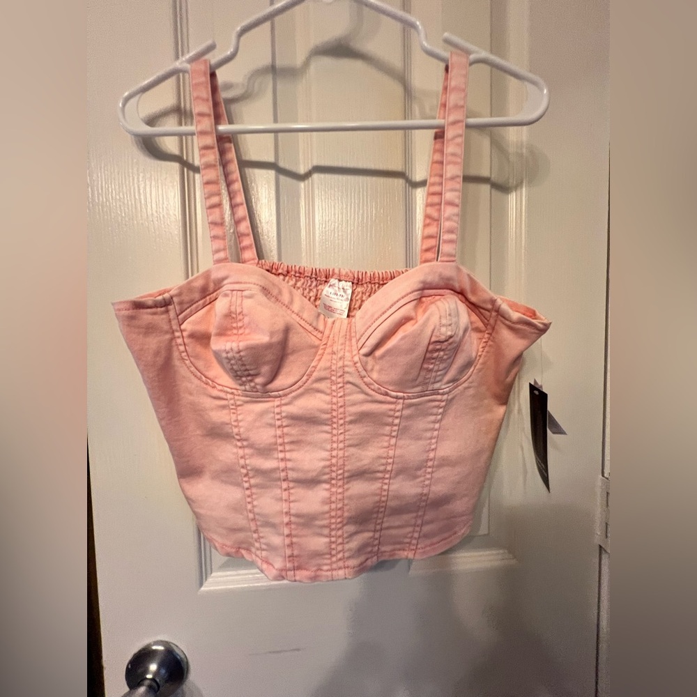 NWT No Boundaries Pink Smocked Bustier Crop Tank Top, size large